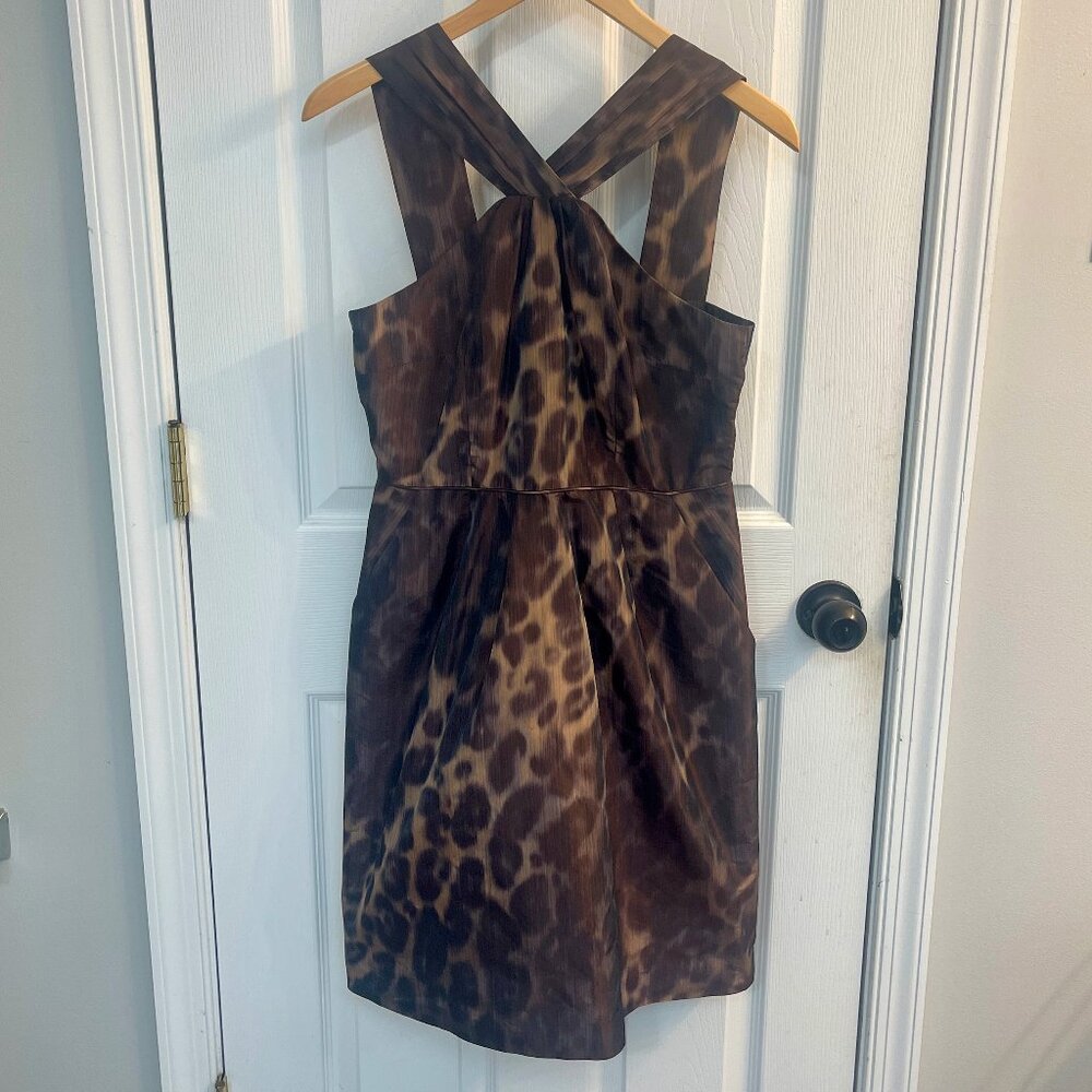 Banana Republic Leopard Print Size 6 Halter Cocktail Dress, POCKETS!